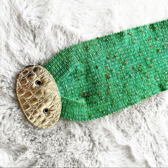 BORBONESE Vintage 1980s Green Stretchy Beaded Belt with Gold Tone Clasp